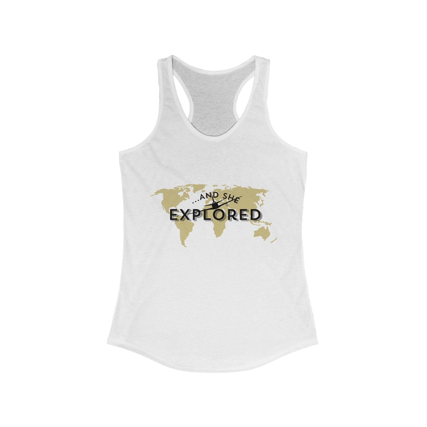 And She Explored World Map Racerback Tank - SOLO SOHI Travel Shop