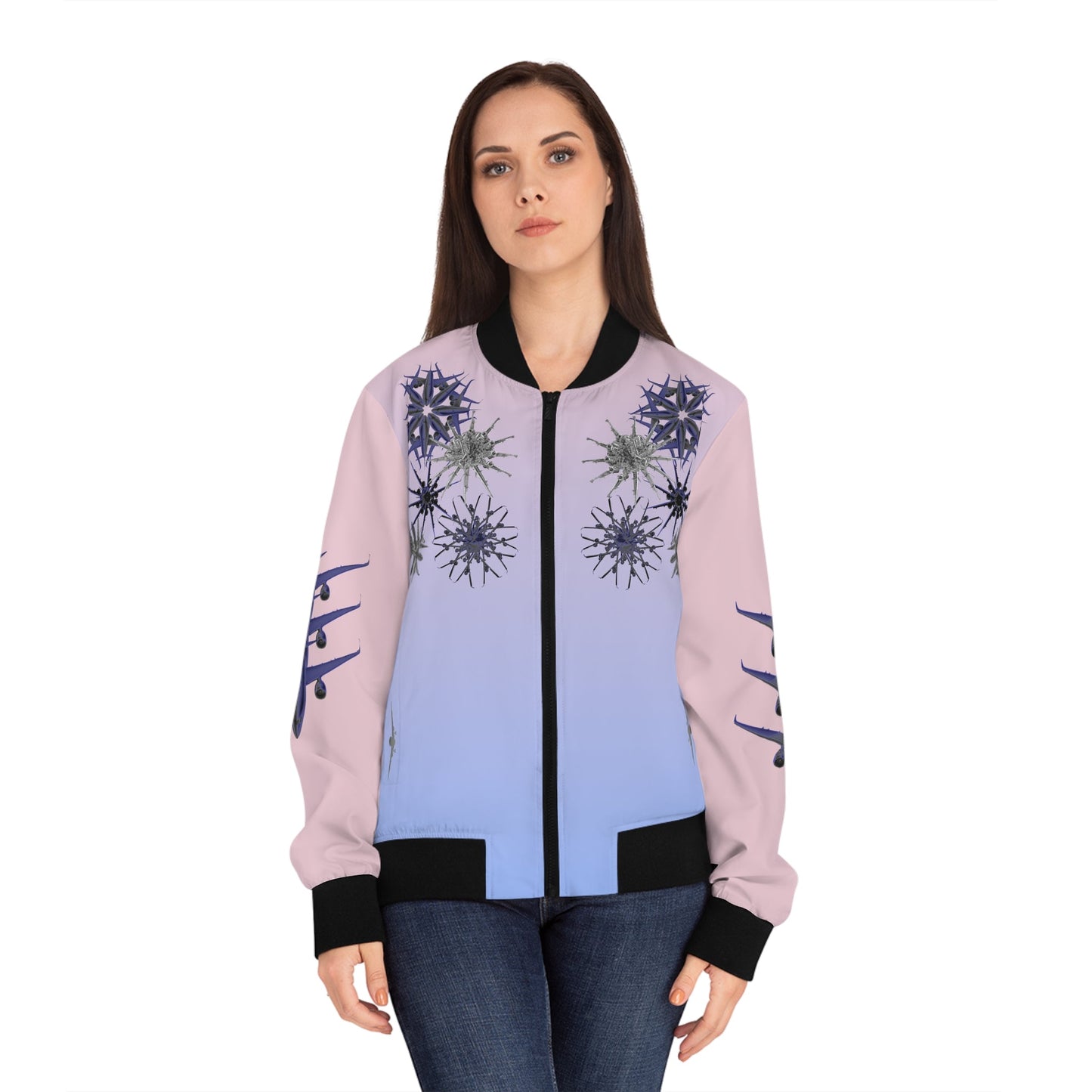 Aviation Snowflakes Women's Bomber Jacket - SOLO SOHI Travel Shop