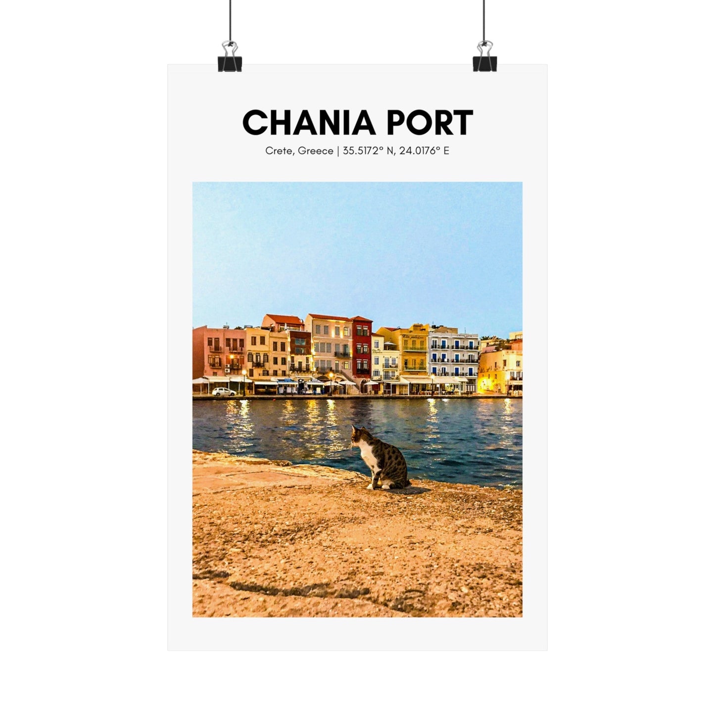 Chania Port, Crete Kitty Vertical Poster - SOLO SOHI Travel Shop