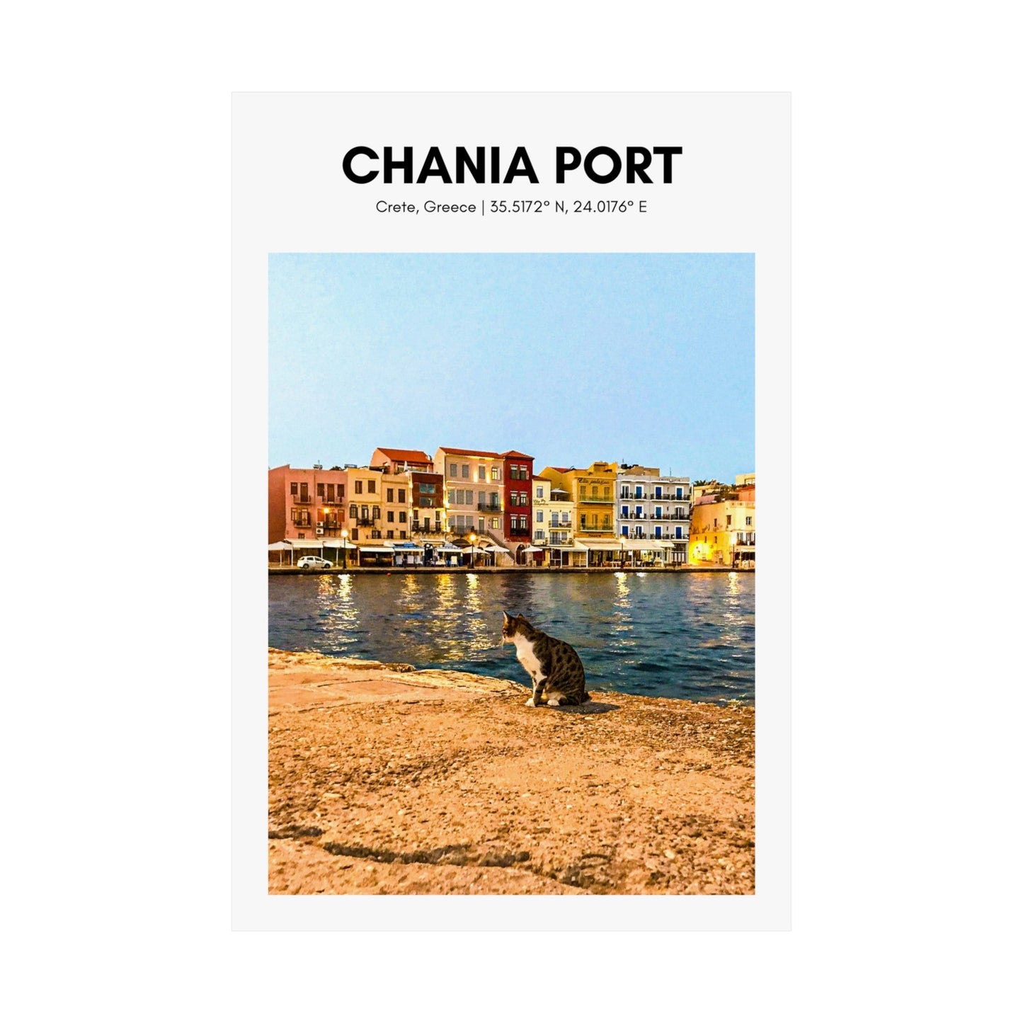 Chania Port, Crete Kitty Vertical Poster - SOLO SOHI Travel Shop