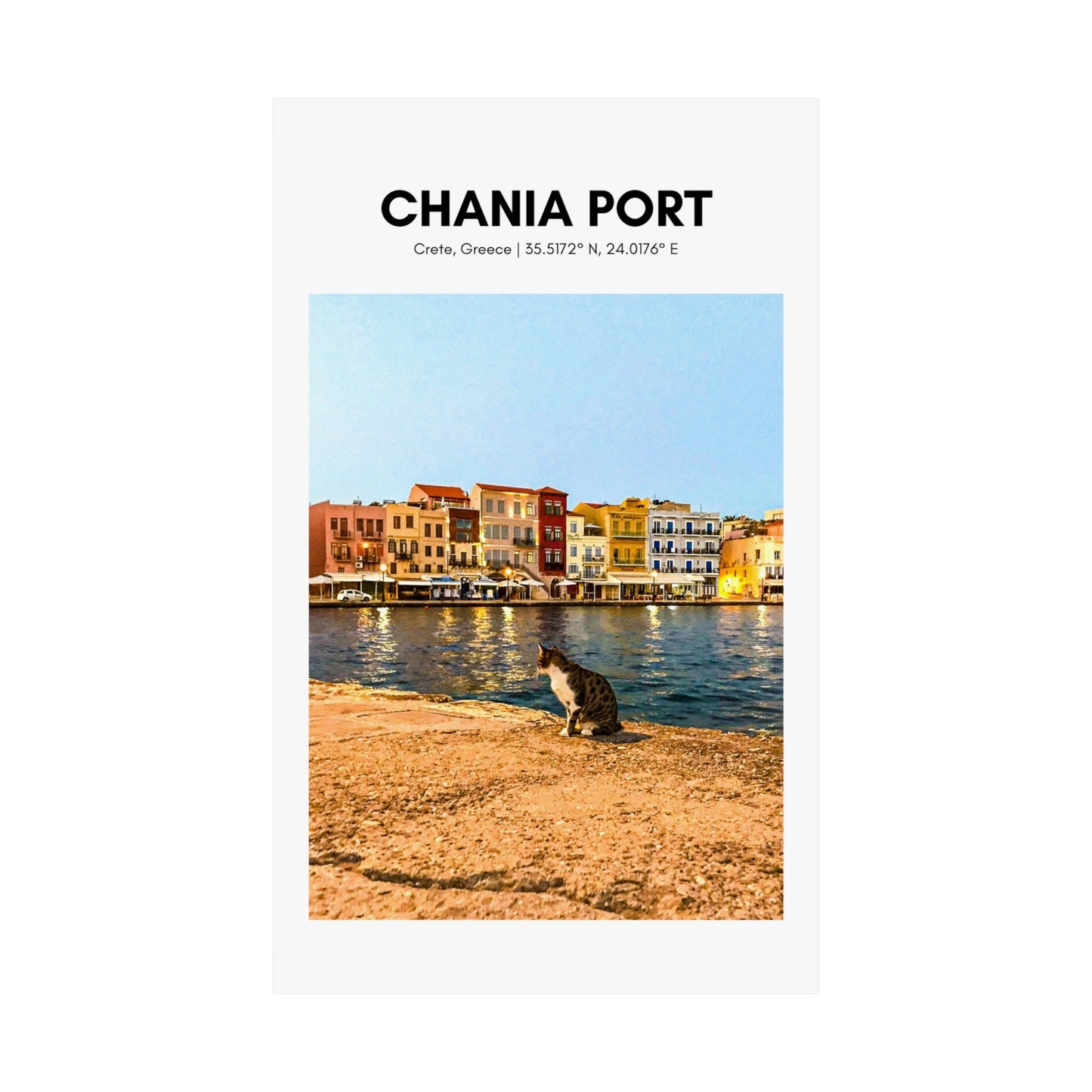 Chania Port, Crete Kitty Vertical Poster - SOLO SOHI Travel Shop