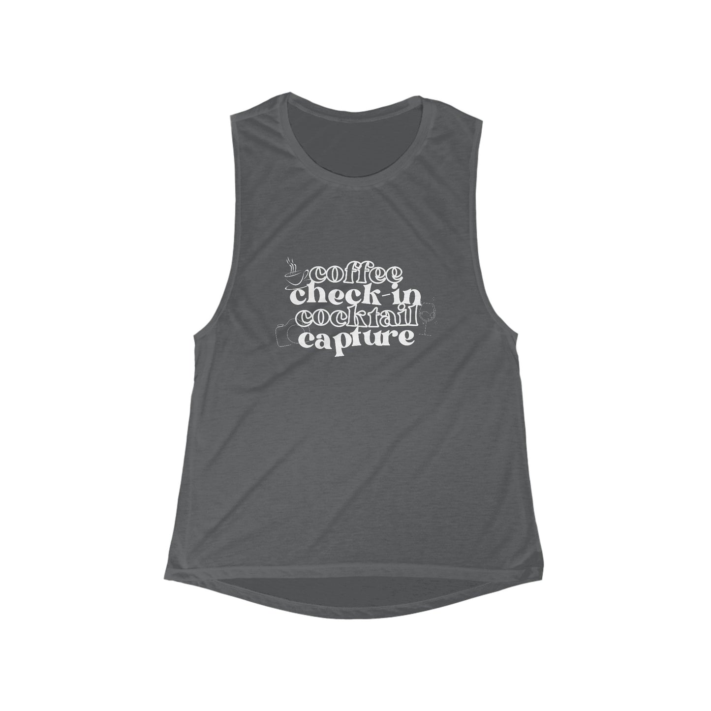 Coffee, Check - In, Cocktail, Capture - Women's Flowy Scoop Muscle Tank - SOLO SOHI Travel Shop