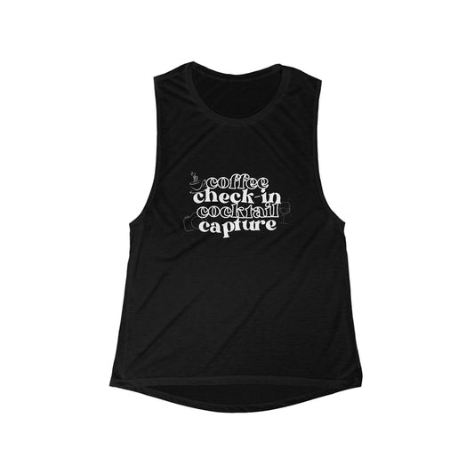 Coffee, Check - In, Cocktail, Capture - Women's Flowy Scoop Muscle Tank - SOLO SOHI Travel Shop