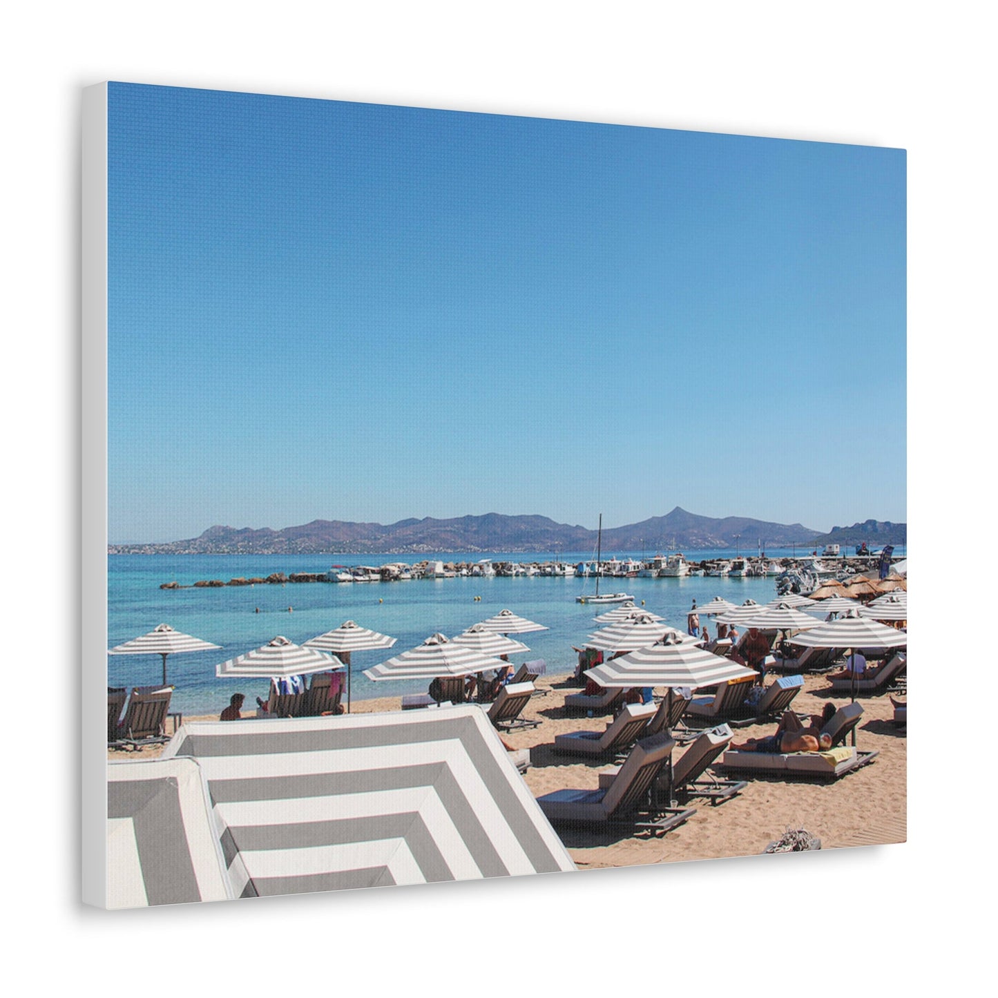 Greek Beach Striped Umbrellas Blue Wall Art - SOLO SOHI Travel Shop